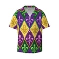 thumbnail image 2 of Lsque Mardi Gras4 print Men's Cuban Collar Short Sleeve Shirt Summer Beachwear Casual Button Down Fashionable Vacation Leisure Shirt-Small, 2 of 7