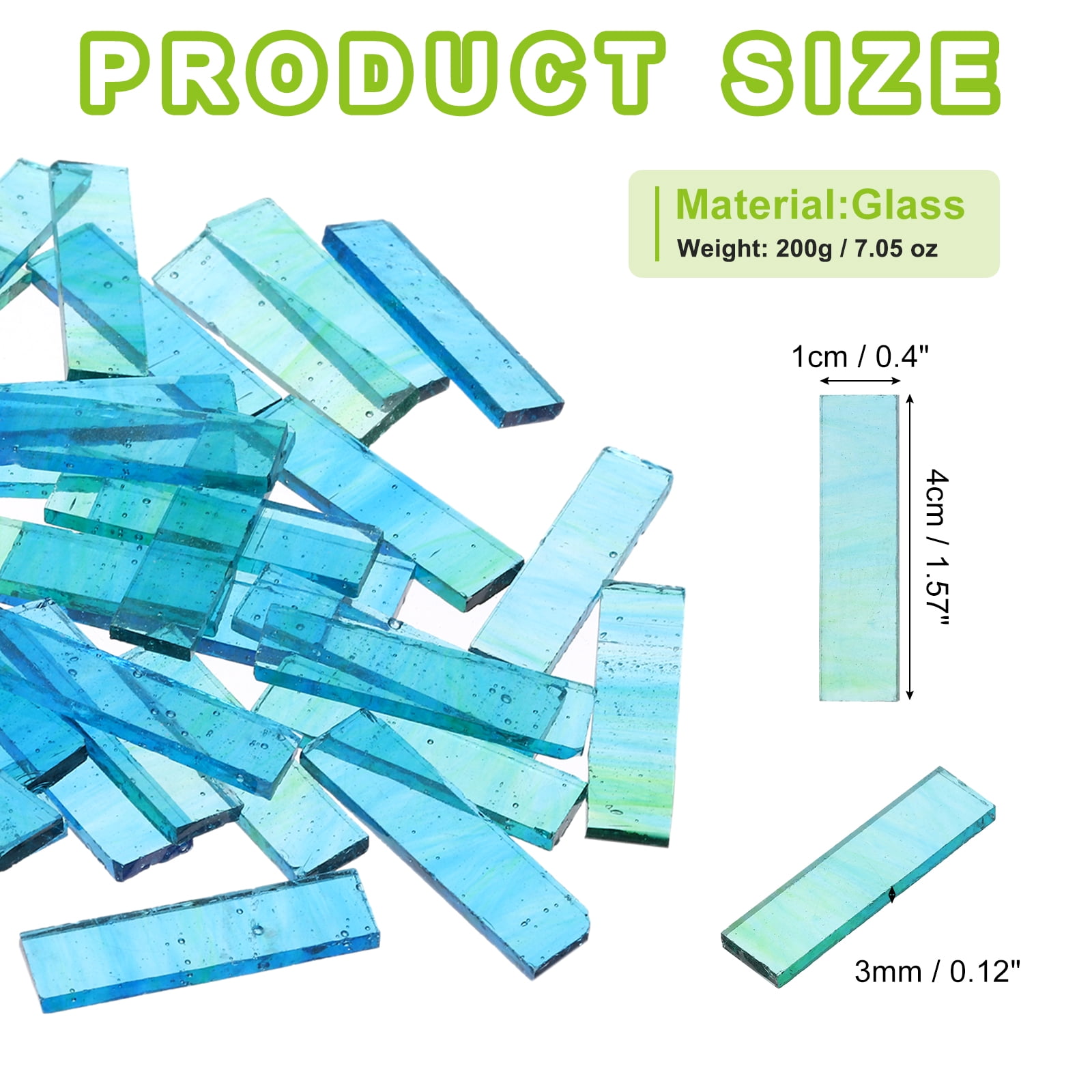 Stained Glass Strip, Transparent Blue Green Mosaic Tiles 200g/7.05 oz