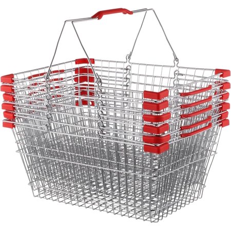 6 PCS Shopping Baskets with Handles, Metal Shopping Basket Small Market Basket for Retail Store, Portable Wire Shopping Basket for Retail Stores, Grocery Stores, Flea Markets