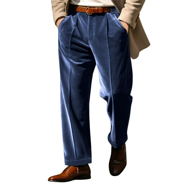 ZVNAΖH Mens Velvet Dress Pants Button Fly Slacks Work Office Trousers Straight Leg Pleated Pants for Business Wedding Party