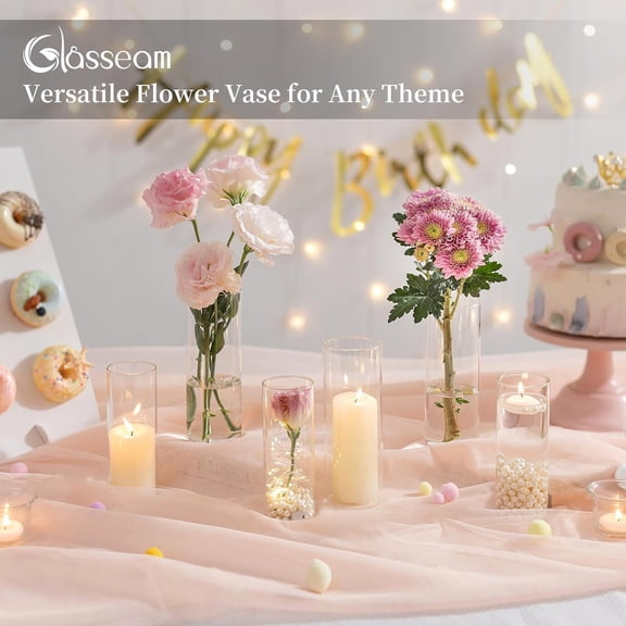 32pcs Clear Glass Cylinder Vases Bulk - Modern Tall Bud Flower Vases for Centerpieces, Wedding Home Decor, Hurricane Candle Holders, Living Room Tabletop Arrangements