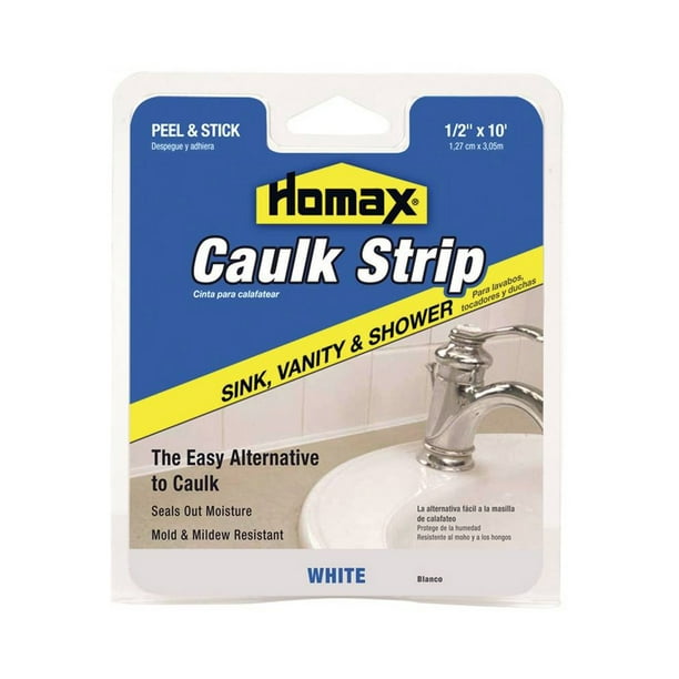 Homax Peel and Stick Caulk Strip, Sink, Vanity & Shower, White, 1/2 Inch x 10 Feet