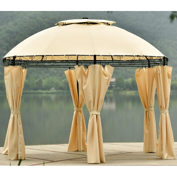 Metal Outdoor Gazebo Round Soft Top Patio Dome With Removable Curtains Sides Screened Canopy Pergola For Deck And Backyard Waterproof Com Screened Gazebo Canopy Pergola, Round Metal Gazebo With Curtains