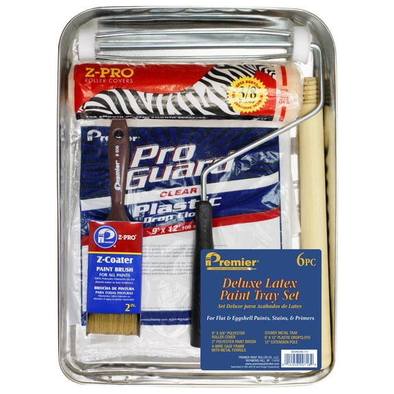 Premier Paint Roller 6 Piece 9 inch Paint Roller Kit with Silver Metal Tray