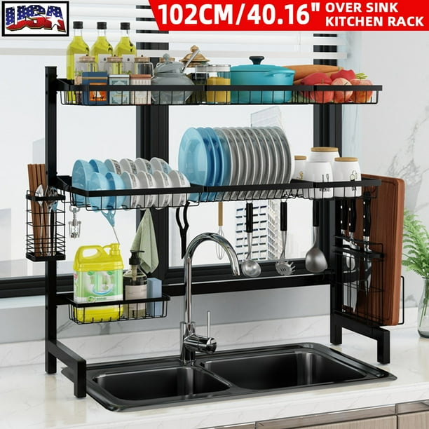 US 102CM / 40.16'' 3 Tier Stainless Steel Dish Rack Over Bowl Sink