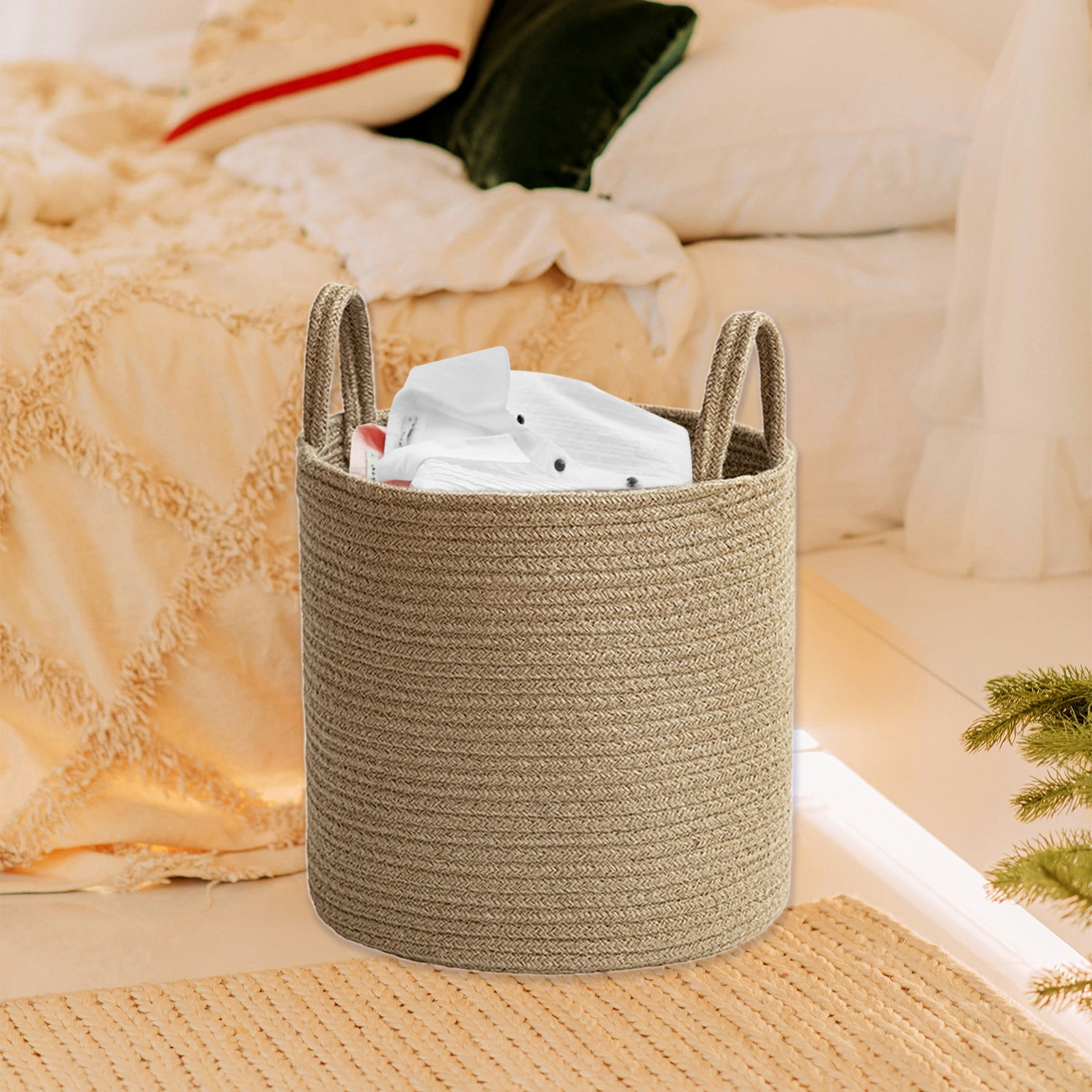 Extra Large Blanket Basket for Living Room - Woven Cotton Rope Laundry Hamper with Reinforced Handles,for Blankets,Toys,Clothes,Shoes,Plant Organizer Bin with Handles Living Room Home Decor