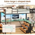 thumbnail image 3 of Itaar Twin Metal Loft Bed Frame with L-Shaped Desk, Power Outlets, 8 Storage Drawers, Side Coat Rack, Open Shelves, Pegboard & Smart LED Lights, No Box Spring Needed, Rustic Brown, 3 of 9
