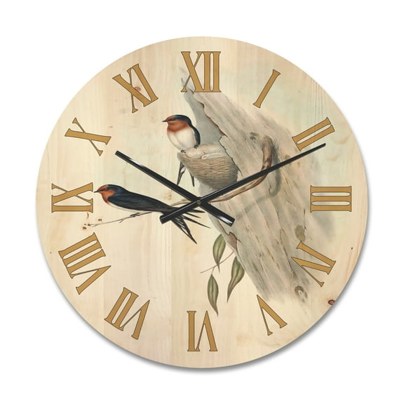Designart 'Ancient Australian Bird Illustrations II' Traditional Wood Wall Clock