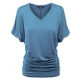 thumbnail image 2 of Made by Johnny V Neck Short Sleeve Dolman Top with Side Shirring XXL DENIM, 2 of 6