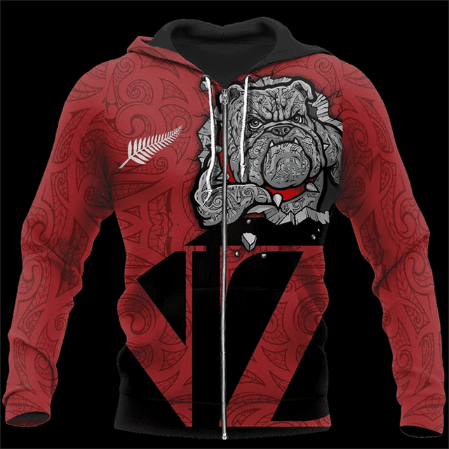 Sudadera con capucha para hombre, estilo maorí neozelandés, con estampado 3D de helecho rojo y cremallera, informal, de gran tamaño, novedad, sudadera deportiva