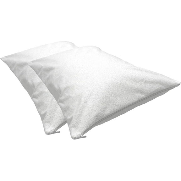Set of 2 Terry Cotton and Polyester Laminated Allergy Control Zipper Pillow Protector Pillow Encasement. Queen: 20 x 26 Inches.
