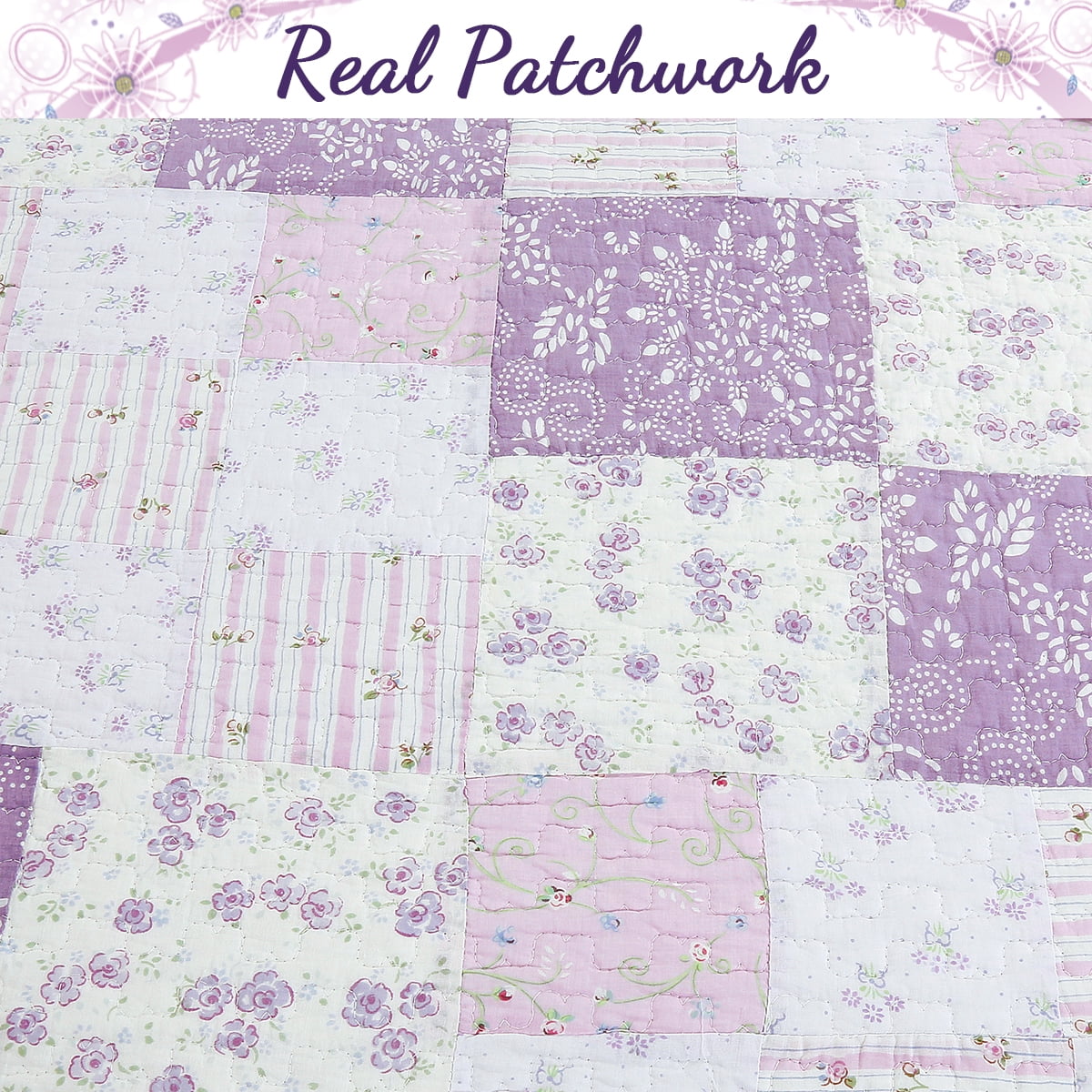 Cozy Line Home Fashions Patchwork Cotton Reversible Quilt Sets, Queen, 3-Pieces