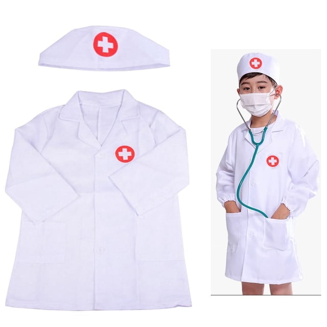 Disfraz de médico y enfermera para niños, para juegos de rol, para experiencia profesional, ropa de médico senior, color blanco