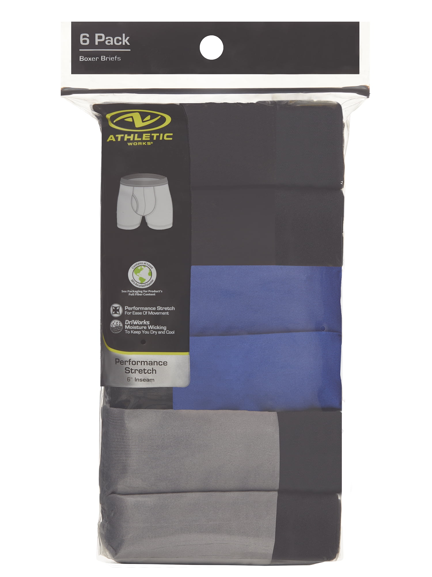 Athletic Works Men's Pro Form Boxer Brief Long Leg, 6 Pack