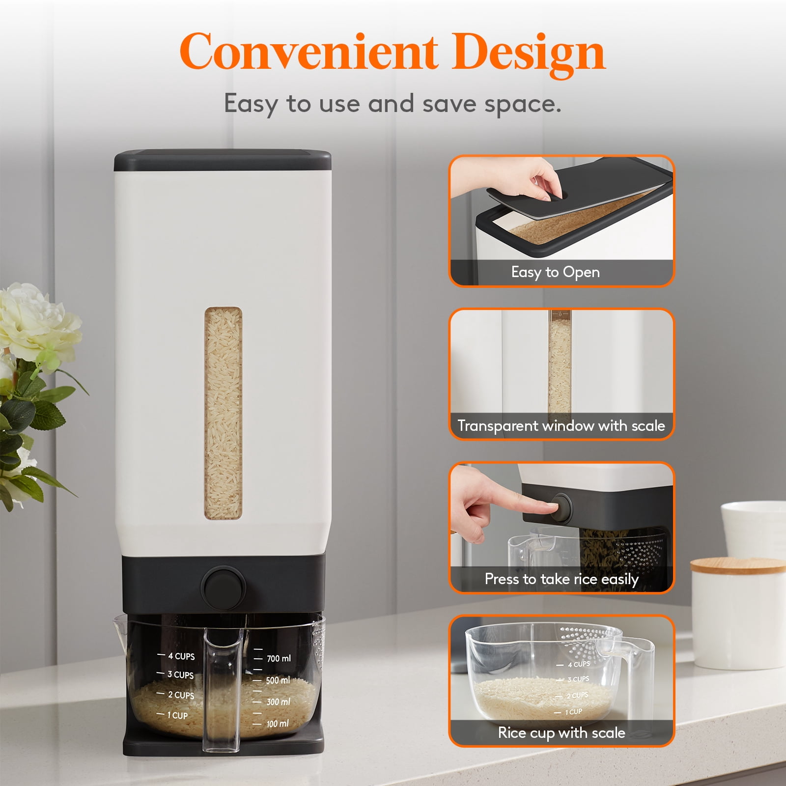 Leaglojoy Rice Dispenser 25 lbs 2 Pcs, Rice Storage Container Moisture Proof, Cereal Dispenser for Pantry, BPA-Free