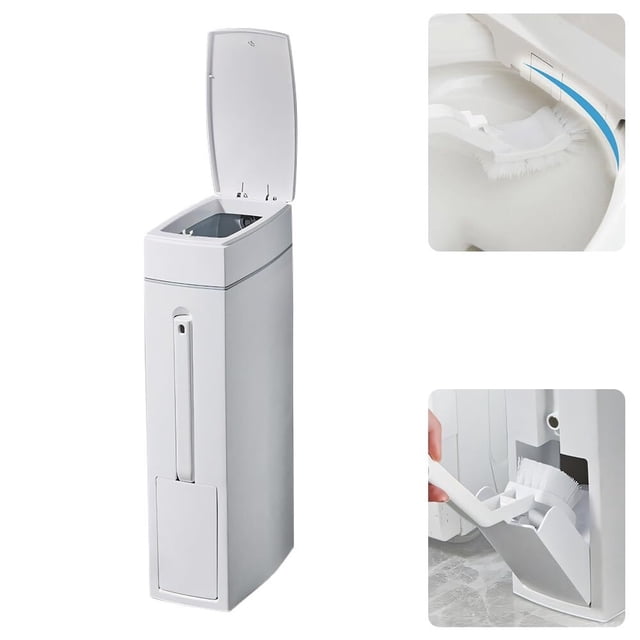 2 en 1 Bote de Basura con Escobilla, Cubo de Basura con Tapa y Apertura con un Solo Toque, Cesto Basura de Delgados y Pequeño para Baño, Cocina, Oficina, Dormitorio