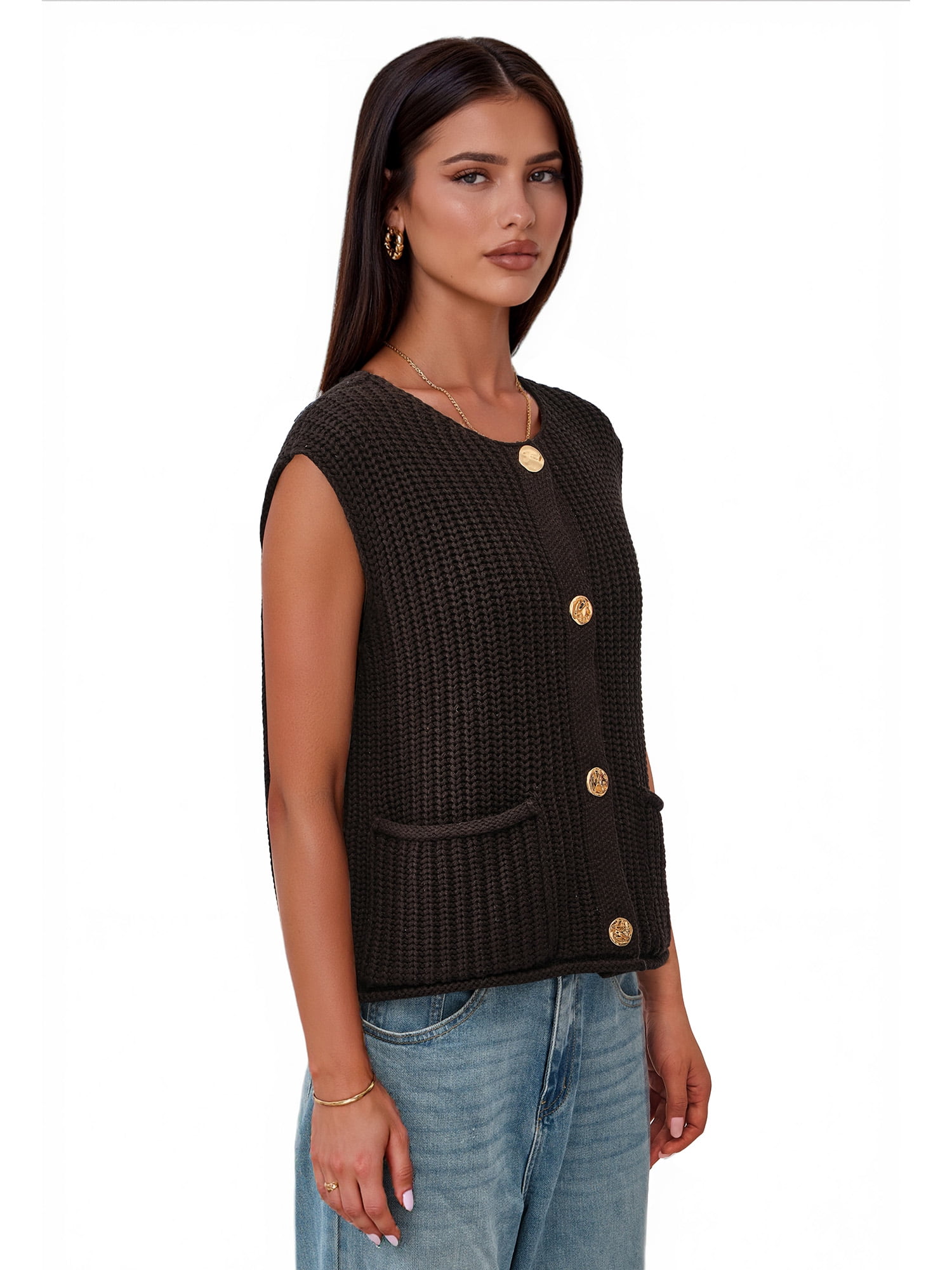 PRETTYGARDEN Women's Sleeveless Button Down Sweater Vest, Sizes S-XXL