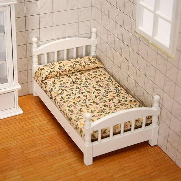 1:12 Scale Miniature Single Bed Grils Gifts Bedroom Model Educational Toys Supplies Living Room Country Style Doll House Furniture Decor