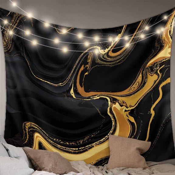 Marble Black Tapestry for Bedroom Wall Hanging Tapestry, Vintage Gold Art Abstract Farmhouse Ceiling Backdrop Tapestries Poster Blanket Wall Decor for Teens Room Living Room Dorm 51" x 59"