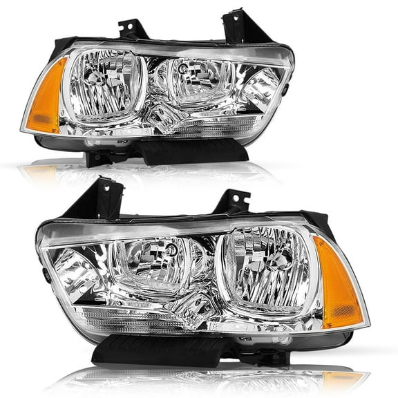 For 2011-2014 Dodge Charger Headlights Pair Halogen Chrome Headlamps 11-14