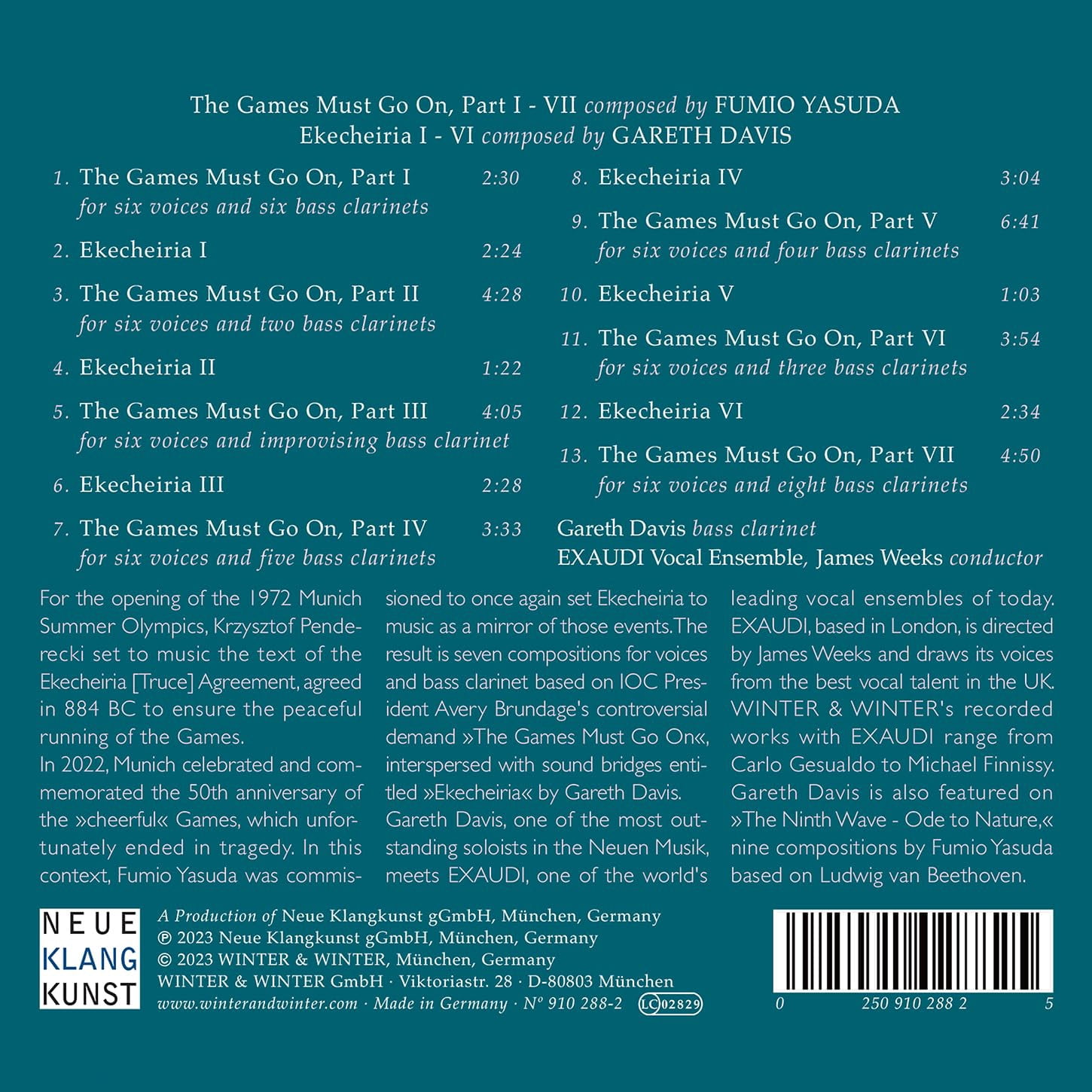 Gareth Davis - Ekecheiria for Voices & Bass Clarinet - Music & Performance - CD