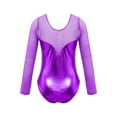 thumbnail image 2 of LiiYii Kids Girls Metallic One Piece Gymnastics Leotard Mesh Splice Long Sleeve Rhinestone Dance Unitards Purple 4, 2 of 7