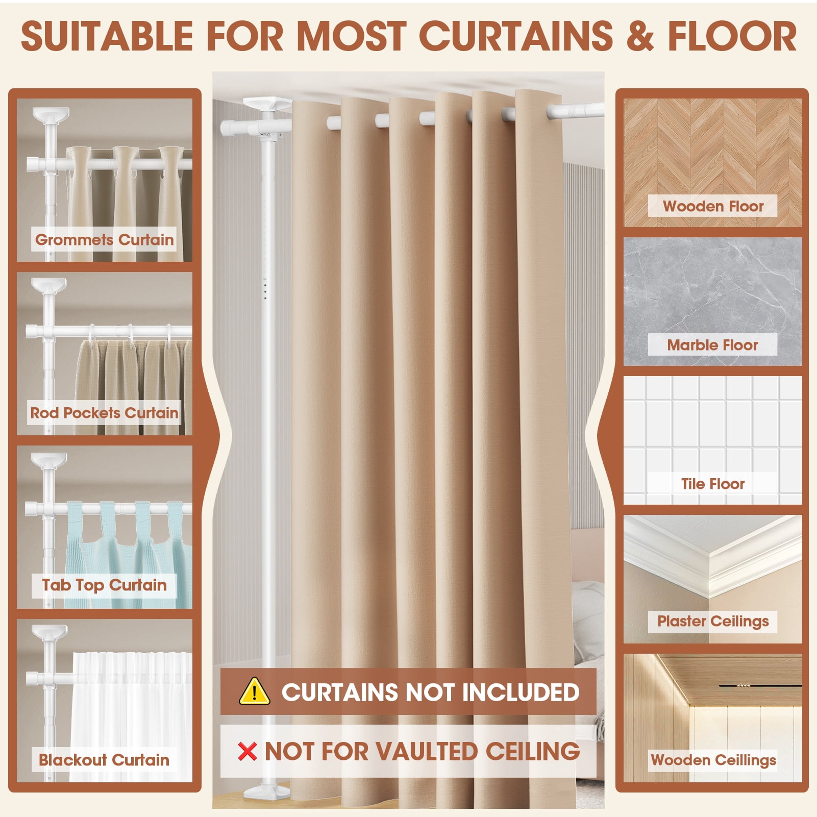 SUNALLY Room Dividers Curtain Rod No Drilling, 4-10ft(H) 28-171inch(W) Adjustable Room Separator for Space Partition, Heavy Duty Floor to Ceiling Tension Rod, White