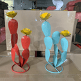 thumbnail image 4 of Metal Prickly Pear Cactus Art Gifts - Cactus Statue Desert Decor,Metal Cactus with Flowers,Metal Plant Decor Blue, 4 of 5