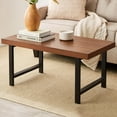 thumbnail image 3 of LINJH  44in Modern Coffee Table Butcher Block Top Large Accent Table, Rectangular Wood Industrial Rustic Coffee Table for Living Room w/ 2in Metal Legs, 3in Tabletop - Brown, 3 of 8