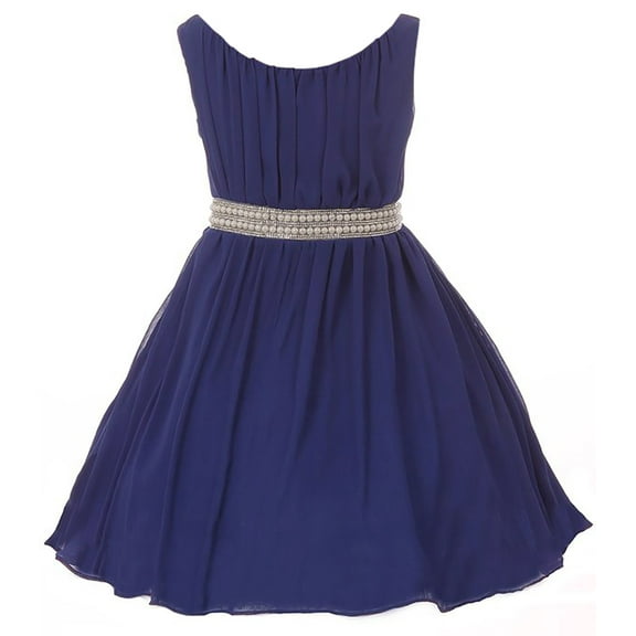 Little Girls Dress Classy Pearl Rhinestone Chiffon Party Birthday Flower Girl Dress Royal Size 4 (M37BK9)