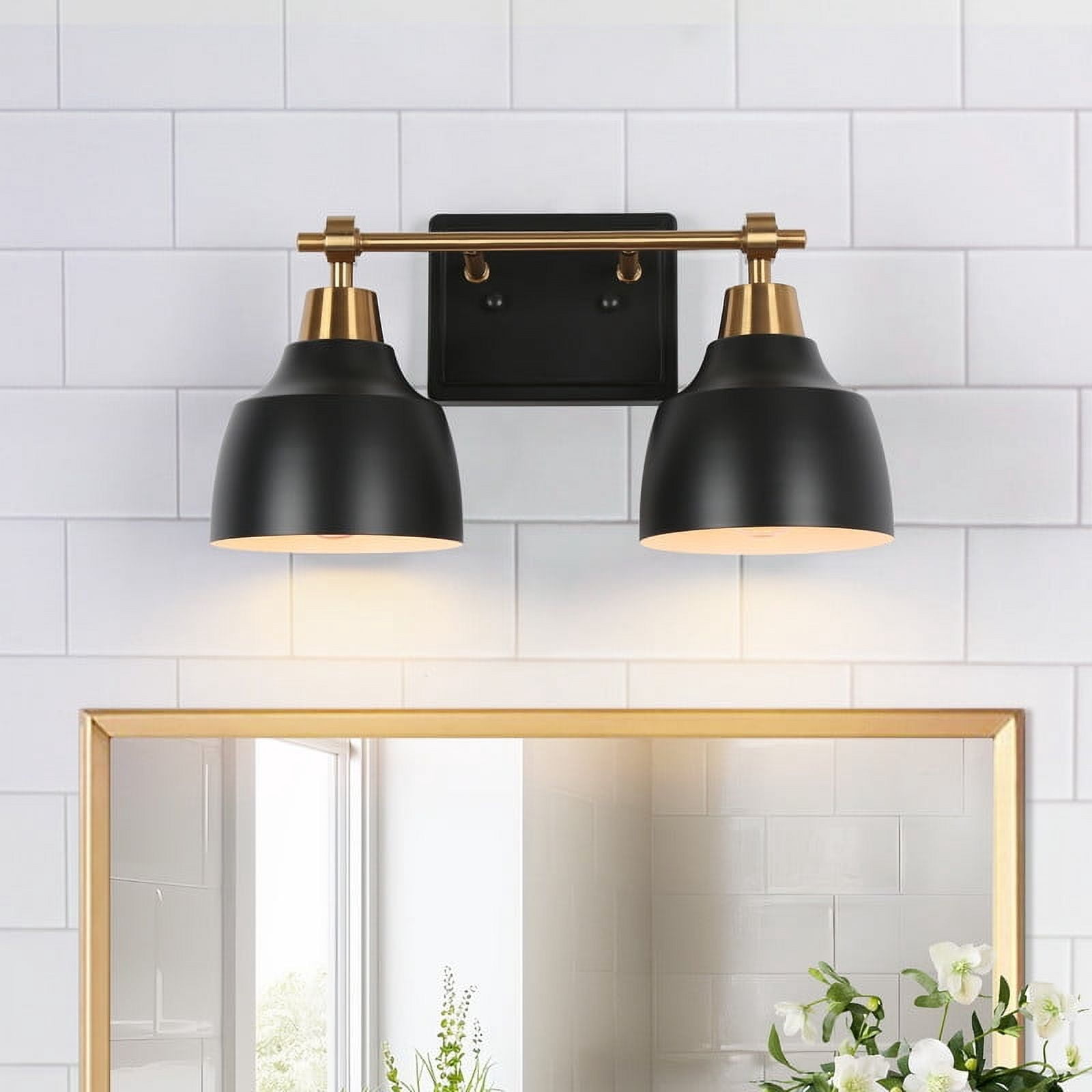 LNC 2-Light Bathroom Vanity Light in Matte Black and Gold, Modern Metal Wall Fixture