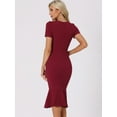 thumbnail image 4 of Unique Bargains Women's Vintage Work Short Sleeve Mermaid Bodycon Dress M Dark Red, 4 of 6