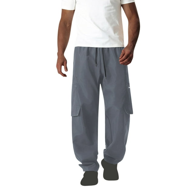 JMYHOAM Cargo Pants for Men Solid Color Drawstring Elastic Waistband Multi Pocket Workwear Pants,S-XXL