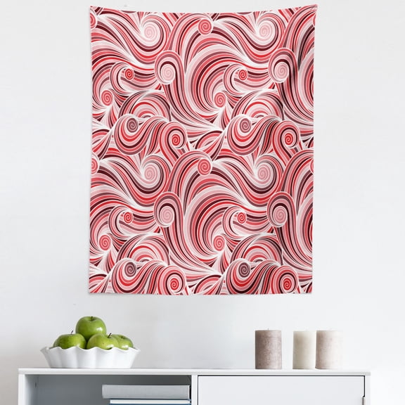 Colorful Tapestry, Floral Retro Pattern Doodles Design Art Abstract Waves Illustration, Fabric Wall Hanging Decor for Bedroom Living Room Dorm, 5 Sizes, Mauve Rose Red, by Ambesonne
