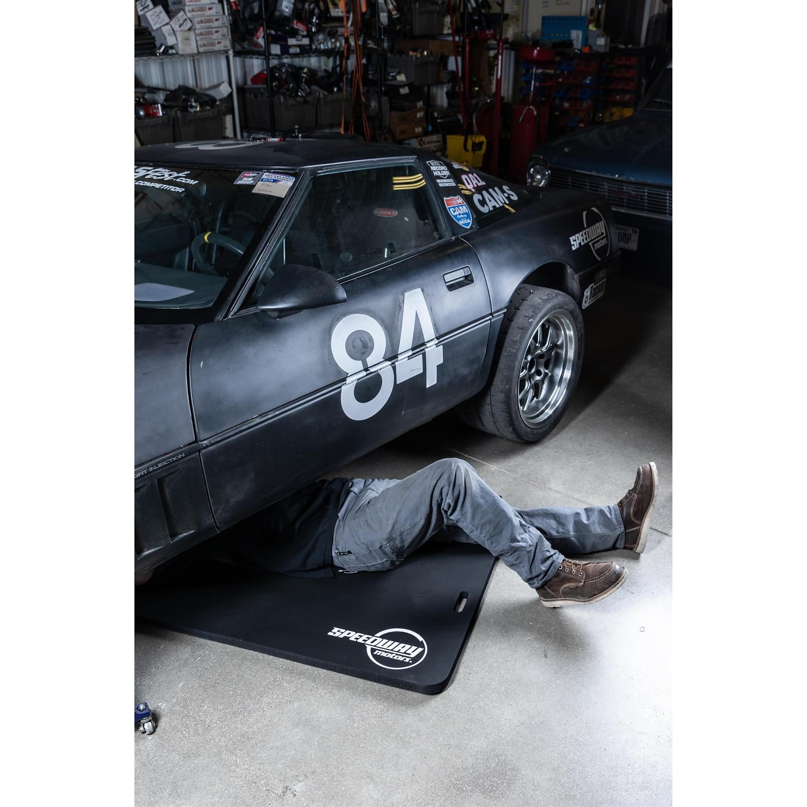Speedway Motors Large Foam Work Mat and Kneeling Pad for Garage or Racing Pits, 46 x 30 x 1 Inch Thick Comfortable Mechanic Pad with Dual Carry Handles for Under-Vehicle Service