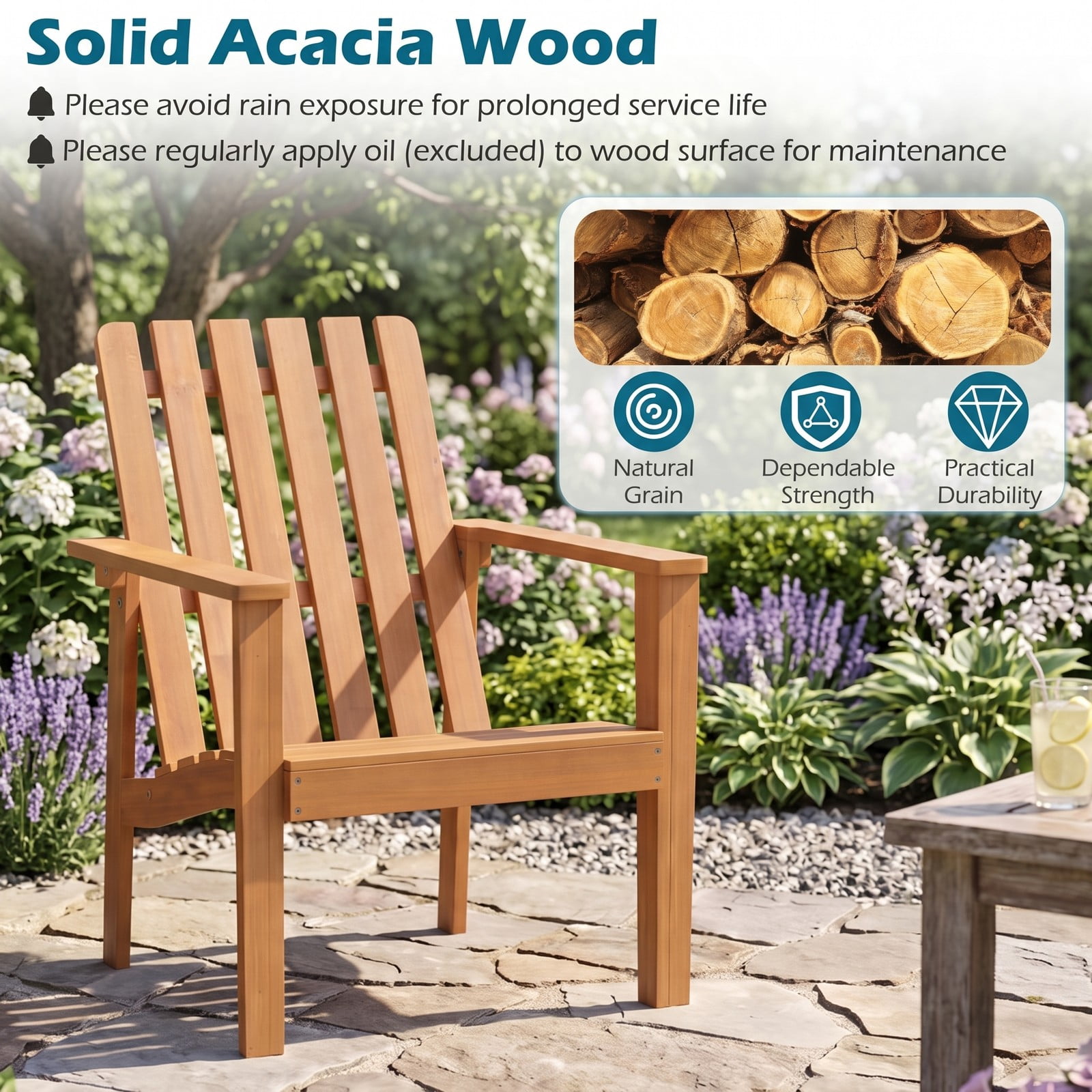 Furnibear 17-Inch Square Patio Acacia Wood Side Table with Slatted Top, Set of 2 Outdoor End Tables for Garden Poolside Deck, Natural