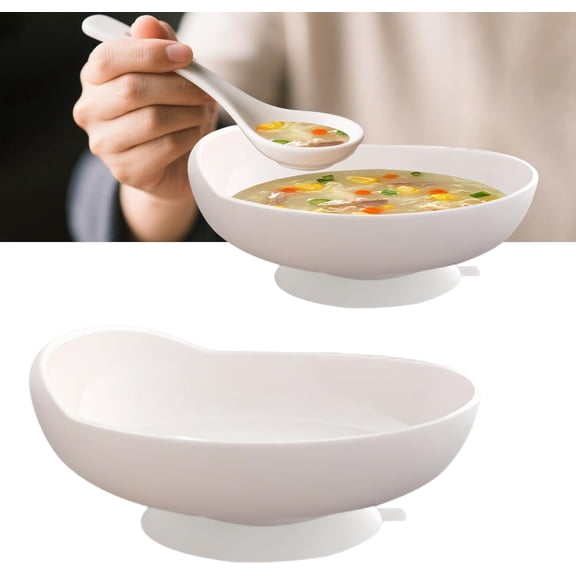 ABPETE ​Adaptive Bowl with Suction Cup on The Bottom, Suitable for Disabled People, Elderly People with Parkinson's Disease, Dementia and Tremors to Assist Eating. (White)