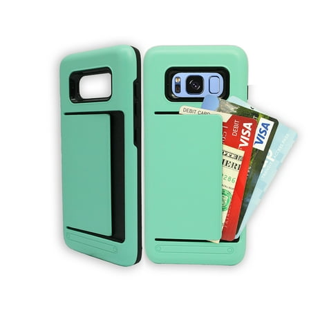 New Case Holder - Brand New Armor Rugged Case with Dual Layer Design and Card Clip Holder for Samsung Galaxy S8 Plus (GREEN) - Non Retail Packaging