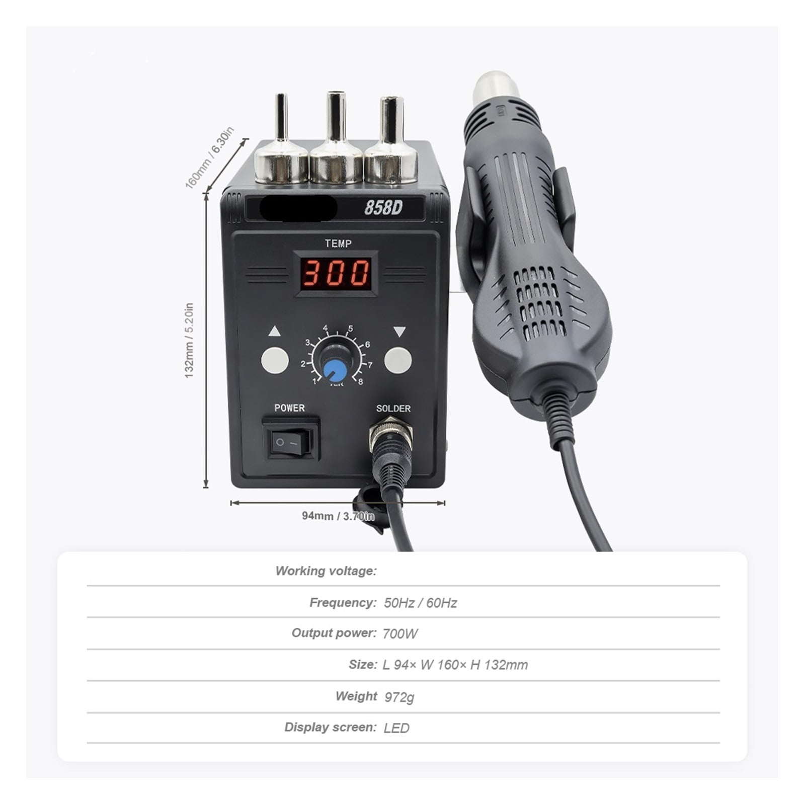 Hot Air Gun 858D BGA Rework Solder Station Heat Gun 700W Adjustable temperature Hair Dryer Electron Welding SMD IC Repair Tools ,Variable Temperature