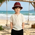 thumbnail image 2 of Oiyii Toddler Boys Breathable Fedoras Stripe Band Western Cow Boy Beach Fedora Hats, Red, 2 of 5