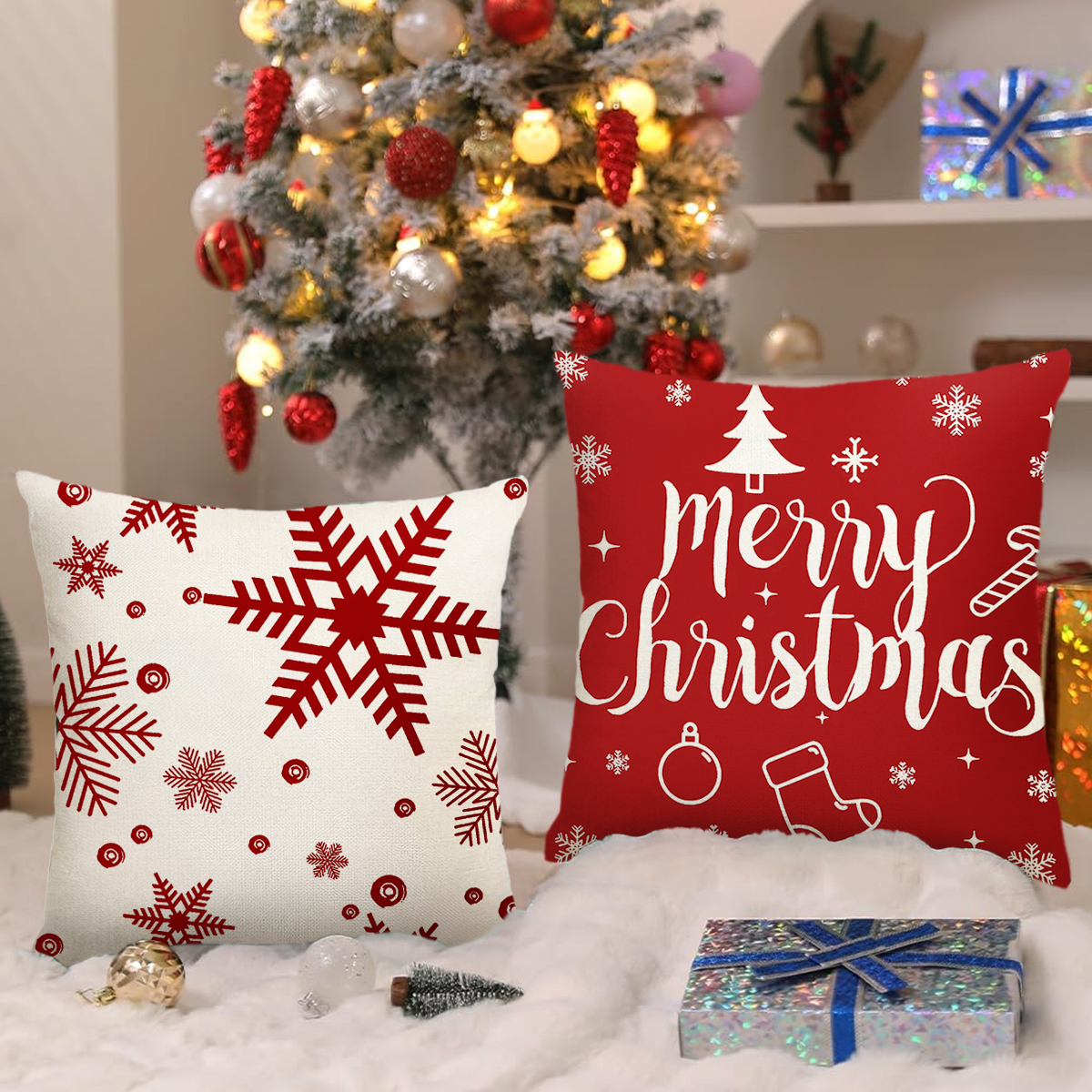 Sanmadrola Christmas Throw Pillow Covers Set of 4, Red photo 5