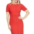 thumbnail image 3 of Maggy London Jewel Neck Belted Ladder Trim Detail Crepe Sheath Dress, 3 of 4
