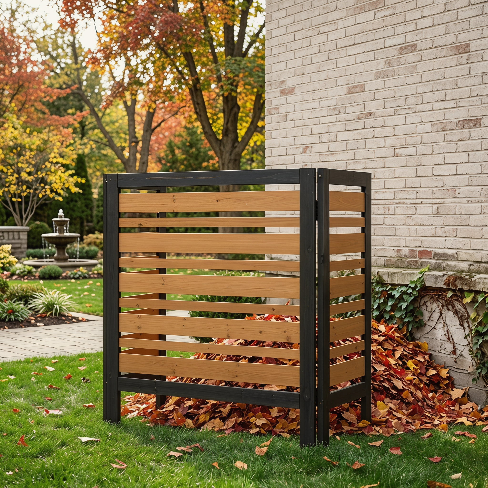3-Panel Solid Wood Privacy Fence Screen, 38"W x 42"H Weather Resistant Outdoor Enclosure for Air Conditioner Trash Can Pool Pump Garden Patio Decor
