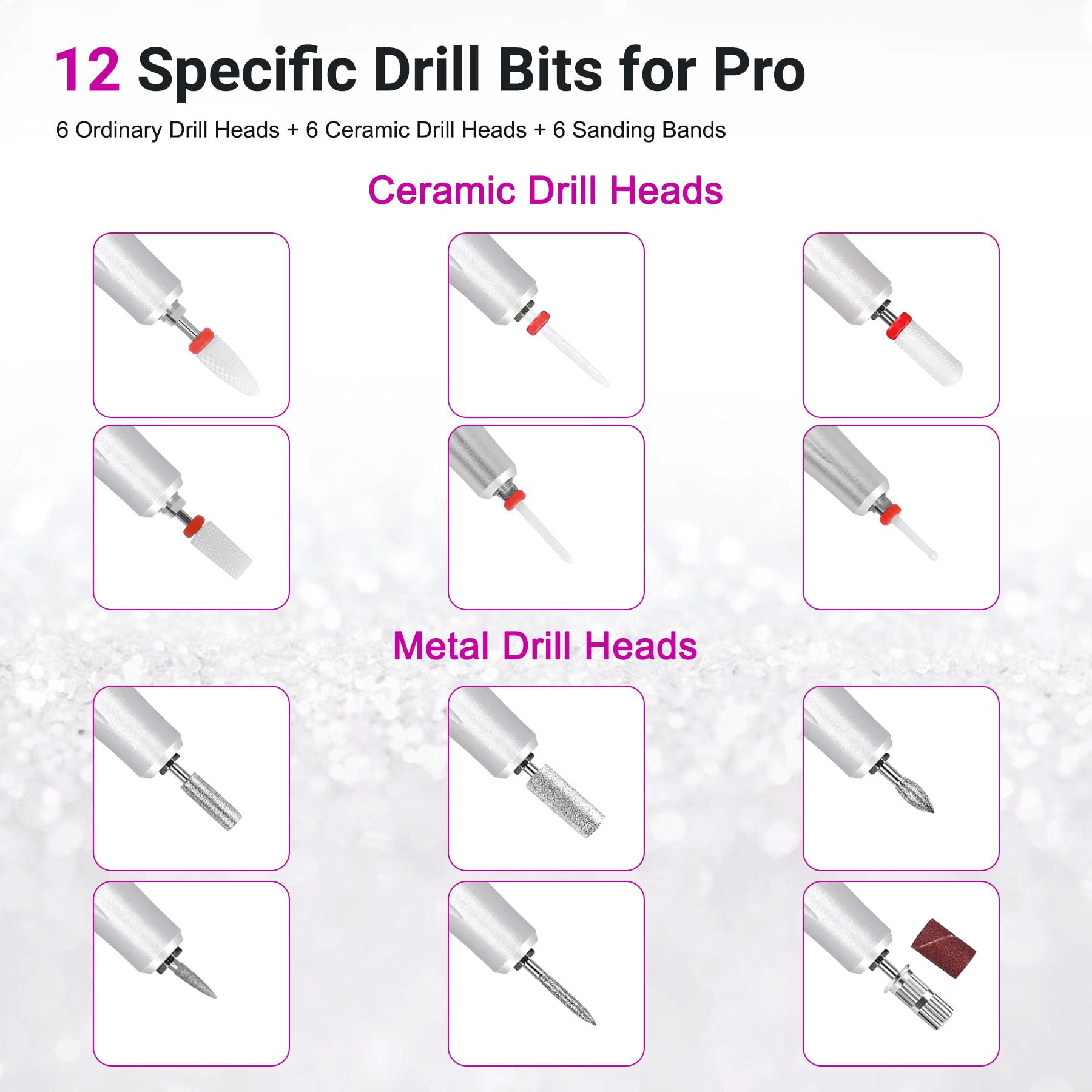 Rechargeable Electric Nail Drill 35000RPM Portable Wireless Nail Grinder Pedicure Manicure Set Silver