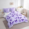 thumbnail image 3 of jejeloiu Flying Animal Butterflies 7-Piece Bedding Comforter Set,Bohemian Exotic Style King Bedding Sets,Purple Cartoon Stars Pattern Bed Sheets For Girls,Breathable Home Decor Reversible, 3 of 8