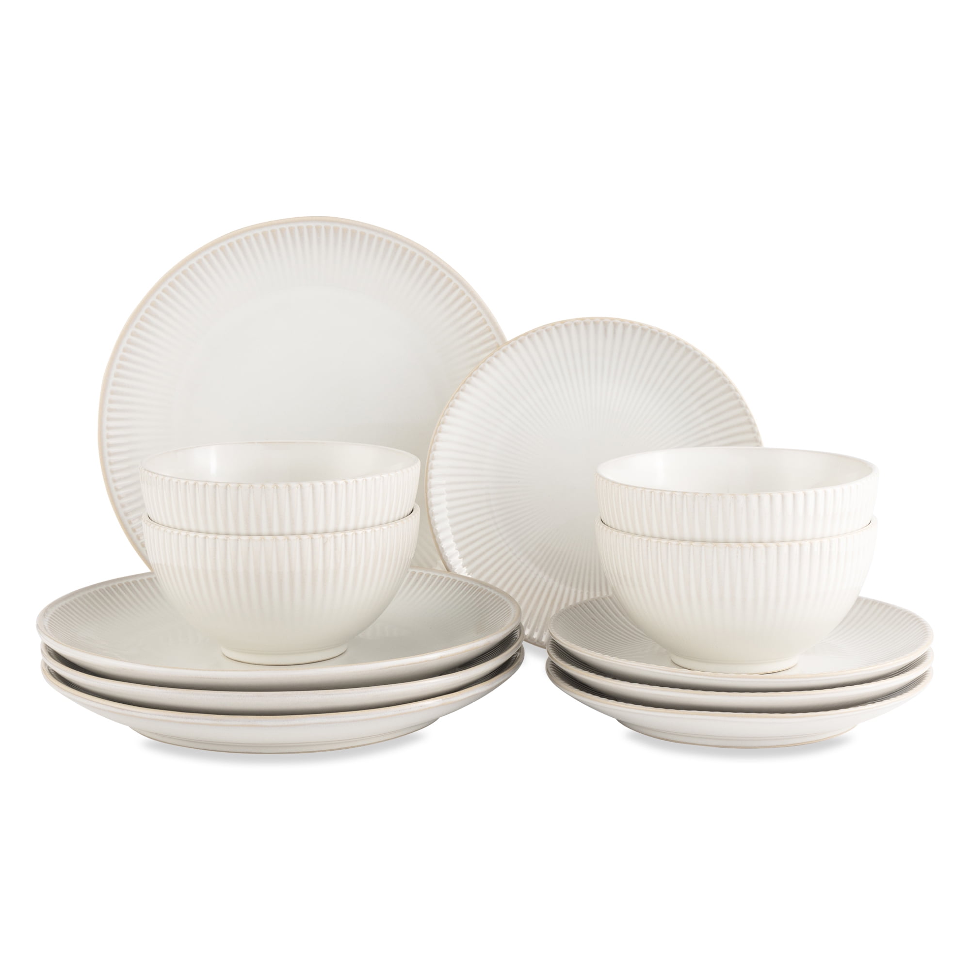 Better Homes & Gardens Sawyer 12-Piece Stoneware Dinnerware Set Cream