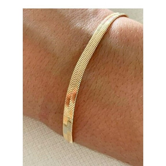 High Polish 18K Gold Filled Herringbone Bracelet, Gold, Herringbone Jewelry