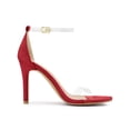 thumbnail image 7 of BLISSFUL STEP Women's Clear Ankle Strap Stiletto Heel Sandals Red 9, 7 of 7