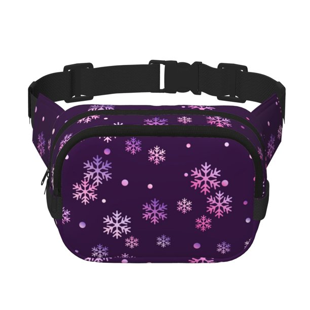 Fotbe Purple Snow Flakes Cangurera Cuadrada con Estampado de Doble Capa, Bolsa de Cintura Ajustable Mini para Hombres y Mujeres