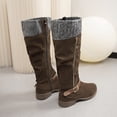 thumbnail image 6 of Women’s Knit Cuff Knee‑High Tall Boots, Side Zip Buckle Strap Winter Boots, Low Block Heel Warm Fashion Footwear, 6 of 8